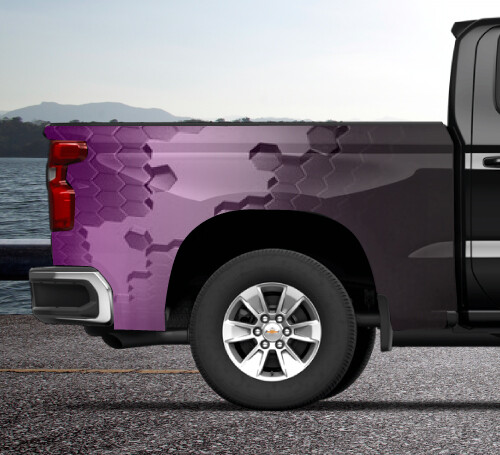 Purple Hexagon Color Block Truck Wrap Vinyl Bed Side Graphic Decal Tailgate DSPS