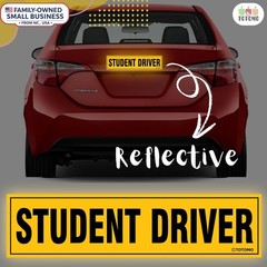 Reflective Student Driver Sign – 12″x3″ Magnetic Safety Bumper Sticker 2-Pack