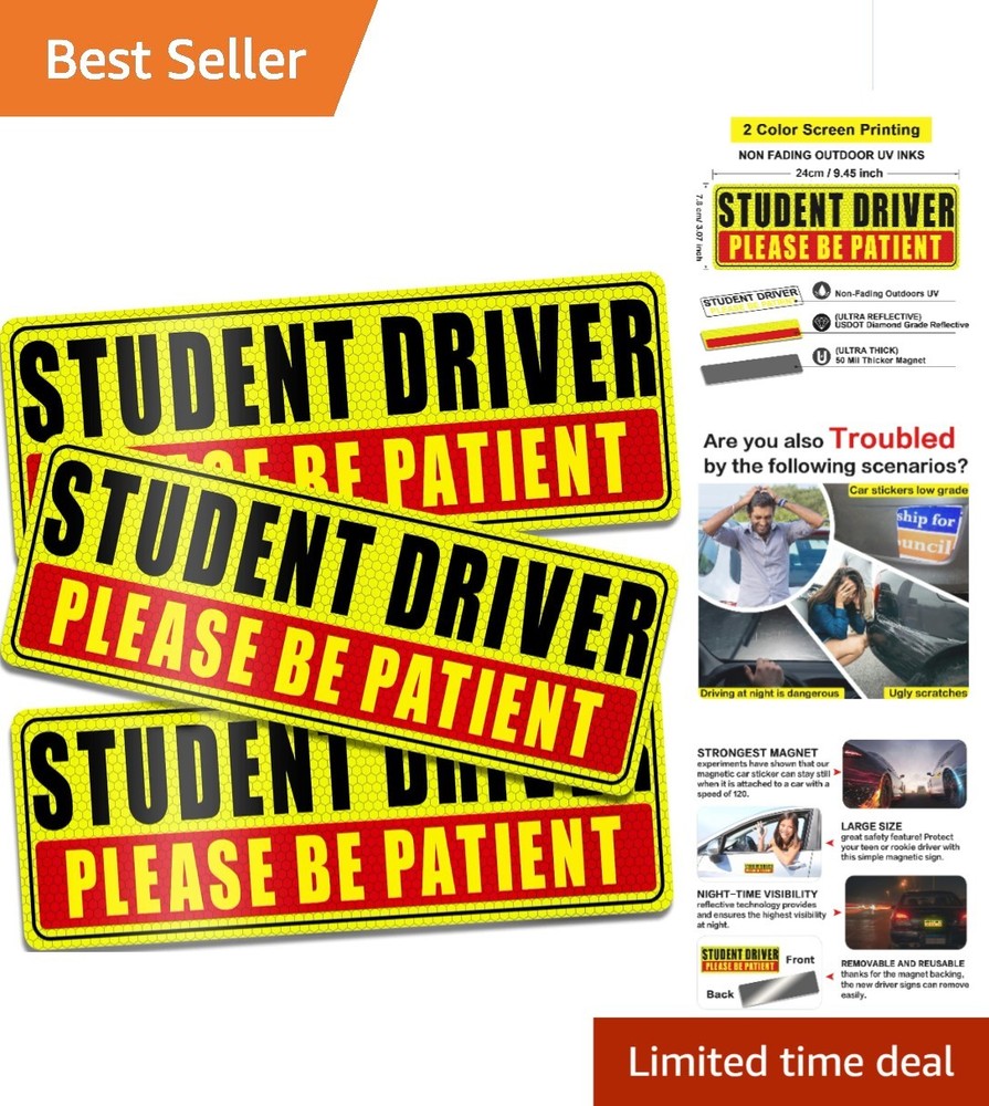 Reusable Student Driver Car Magnet – 3 PCS for Increased Visibility & Safety