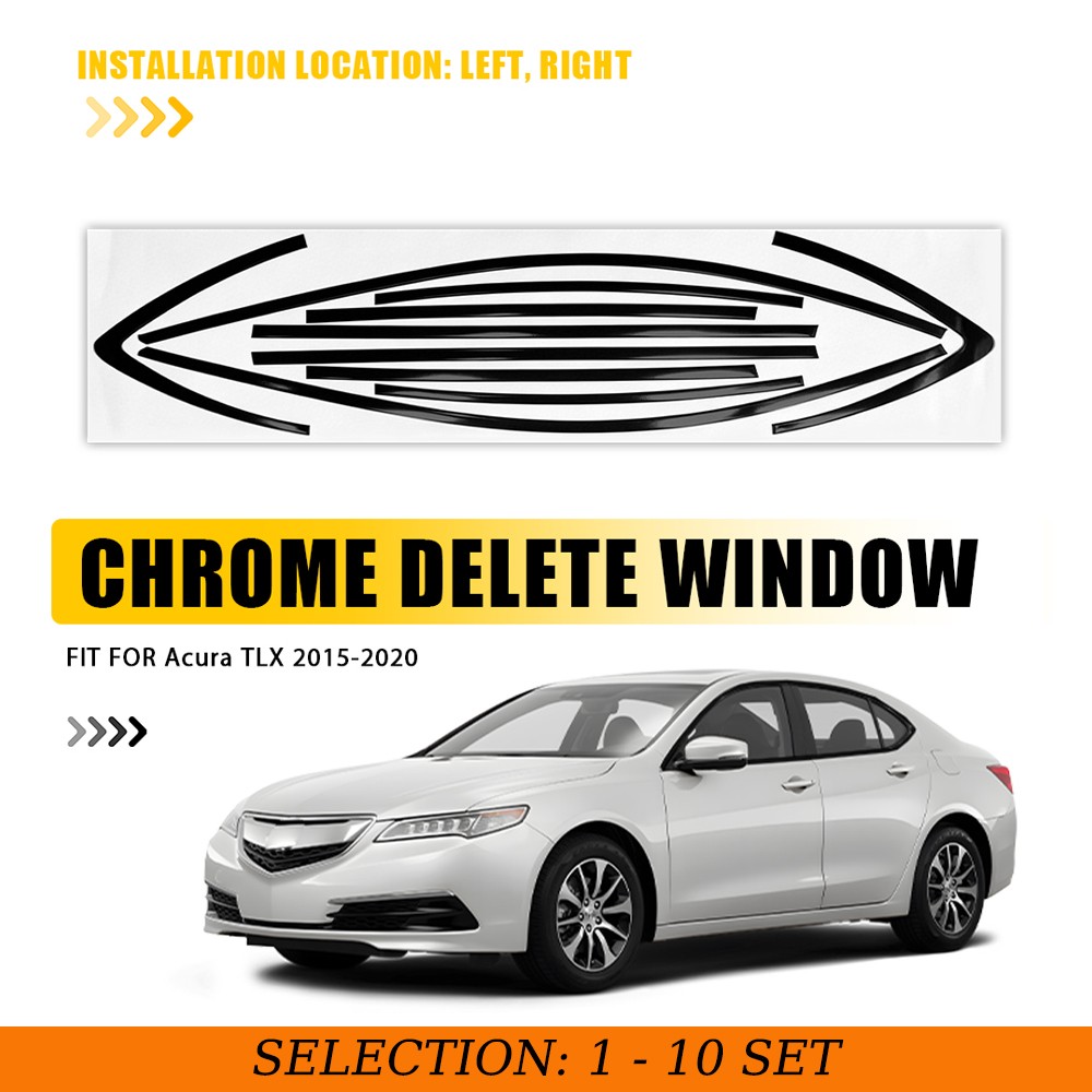 1-10Set Chrome Delete Blackout Window Overlays for Acura TLX 2015-20 Gloss Black
