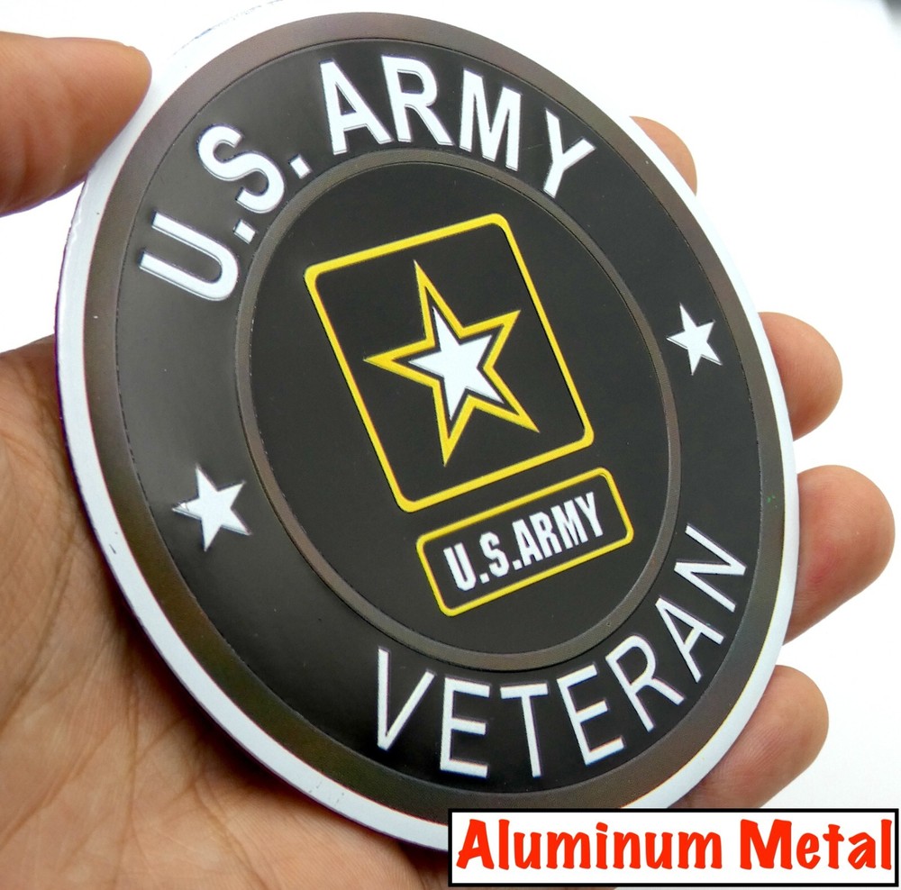 ALUMINUM US Army VETERAN Stickers Military Decals Motorcycle, Car Emblem 3.5″