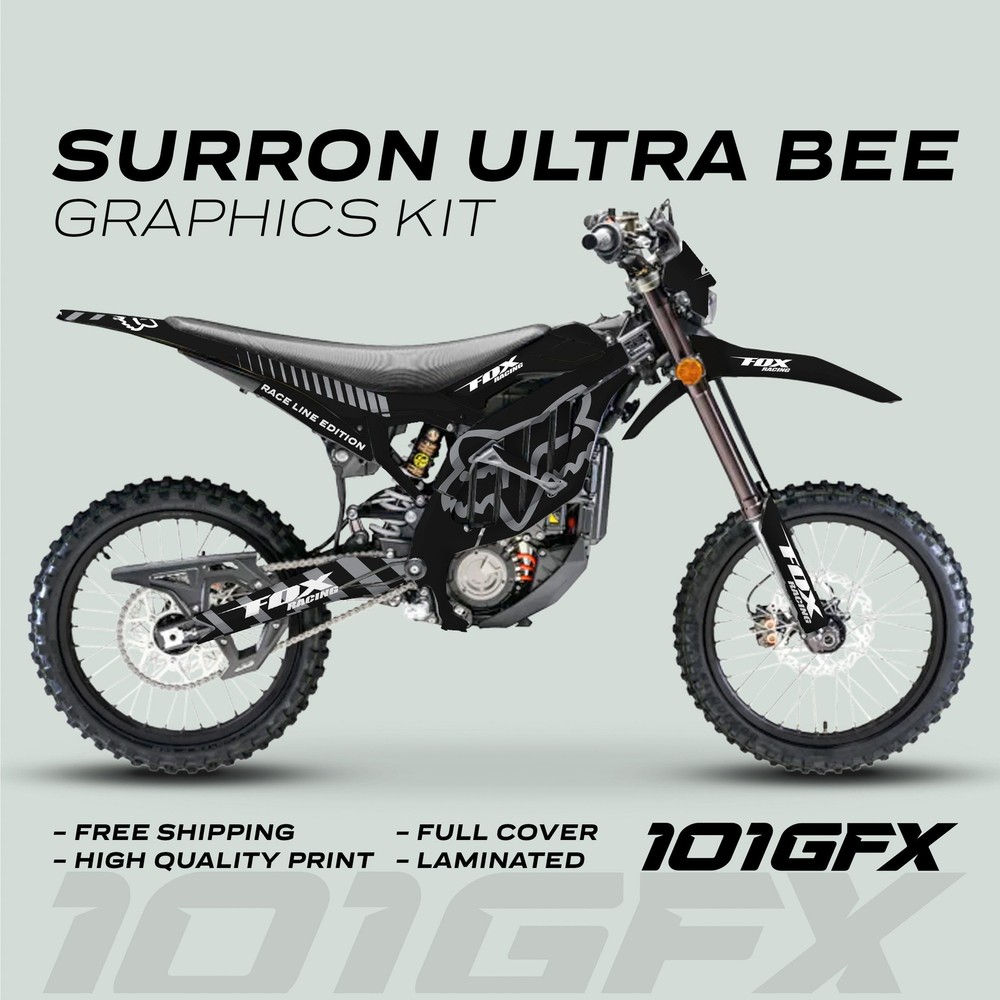 Surron Ultra Bee Graphics Kit FOX RACE LINE Black Grey Decals Stickers