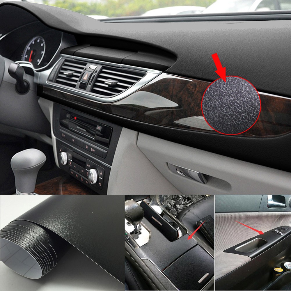 10FT x 5FT Car Grain Leather Skin Textured Vinyl Wrap Sticker Interior Black CF