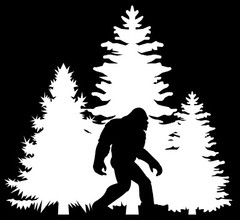 High Quality Bigfoot in trees Vinyl Decals Badge | Die Cut | Car Decal Sasquatch