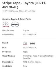OEM Toyota 00211-4R970-AR PARTIAL Cladding Stripe Kit 1997-99 RAV4 RR Door