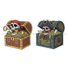 Treasure Chest Pirate Skull Vinyl Decal Sticker 2 Pack C