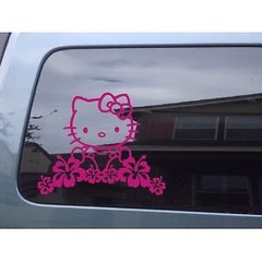 Hello Kitty with Hawaiian Hibiscus Flowers Vinyl Sticker Decal