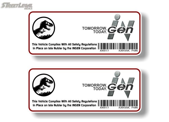 2 Jurassic Park Compliance Scan Vehicle Vinyl Decals 4×4 CJ YJ JK Door Stickers