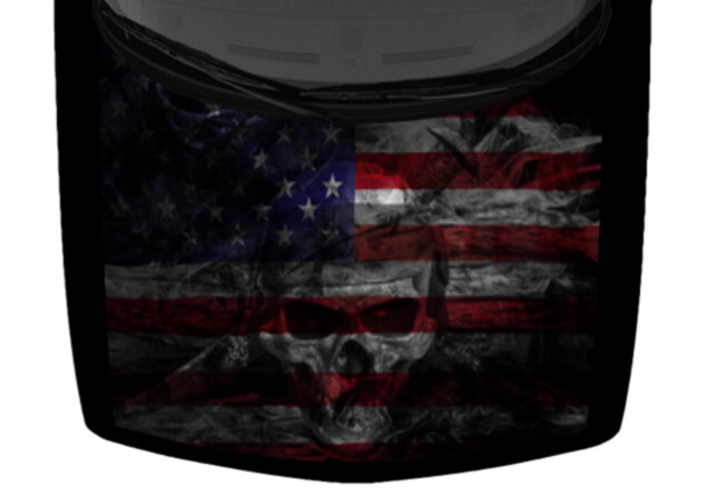 Pirate Skull And Swords Truck Hood Wrap Vinyl Car Graphic Decal USA Flag 58″x65″