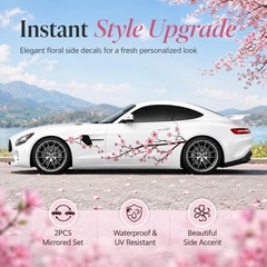 Elegant 2PCS Cherry Blossom Side Decals for Cars – 70.8 x 23 in Quality Vinyl
