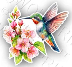 Hummingbird & Flowers 3.8″ Wide Sticker Wildlife Waterproof Vinyl Decal