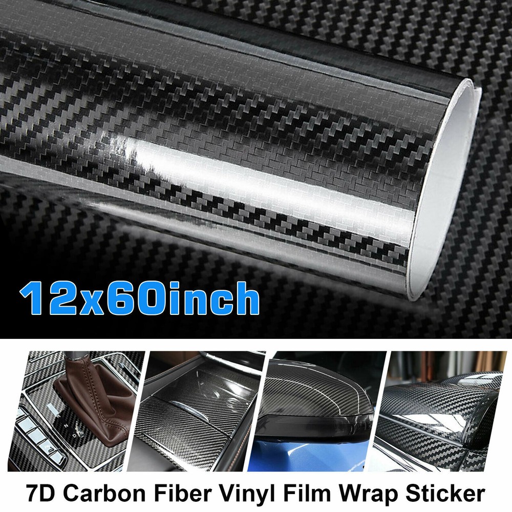 7D Carbon Fiber Vinyl Wrap Roll Car Moto DIY Interior Exterior Black 12×60″