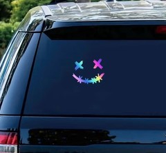 Holographic Iridescent X Eyes Stitched SMILEY FACE 5” Inch Laser Decal Sticker