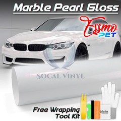 PET Marble Pearl Gloss White Red Car Vehicle Vinyl Wrap Decal Sheet Sticker