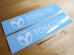 tohatsu outboard boat trailer Decals Stickers 8” (2) Gloss white Fast USA