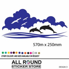 Dolphin Stripes with clouds and birds Vehicle Boat RV Campervan Caravan Motorho