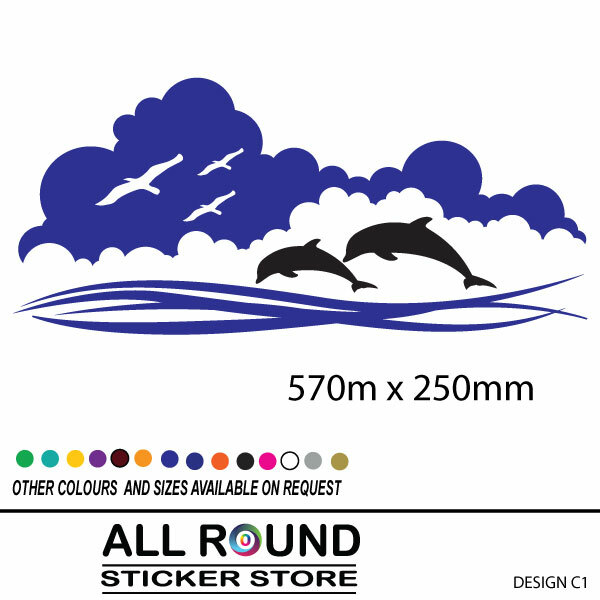 Dolphin Stripes with clouds and birds Vehicle Boat RV Campervan Caravan Motorho