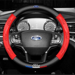 38cm/15″ Car Steering Wheel Cover Carbon Fiber+Genuine Leather for Ford Red