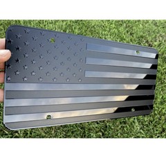 Tactical American Flag License Plate Matte Black USA Aluminum With Screws & Caps