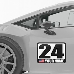 Custom Number Name Flag Glossy Matte Sticker Magnet Racing Car Track Day Door x2