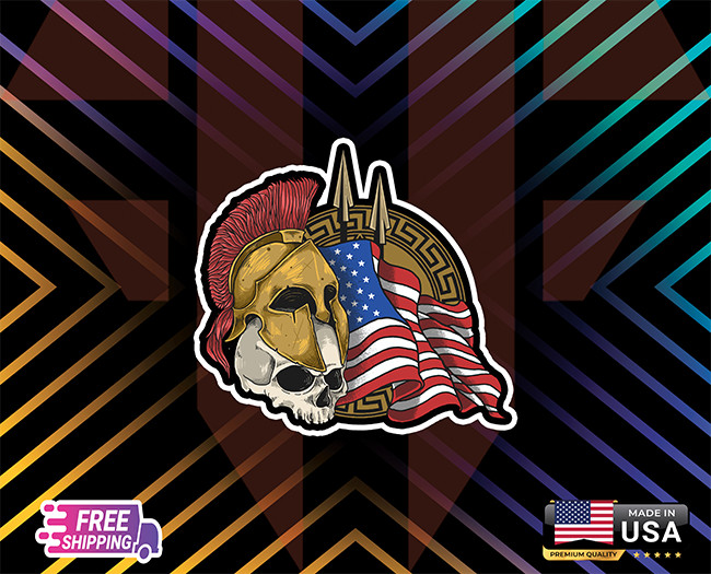 SPARTAN AMERICAN FLAG DEC,LAPTOP,WALL,WINDOW,ETC,6YEARS R+LAMINATED +FREESTICKER