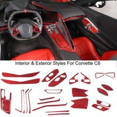 Red Carbon fiber Car Interior Decoration Trim Sticker set For Corvette C8 20-24