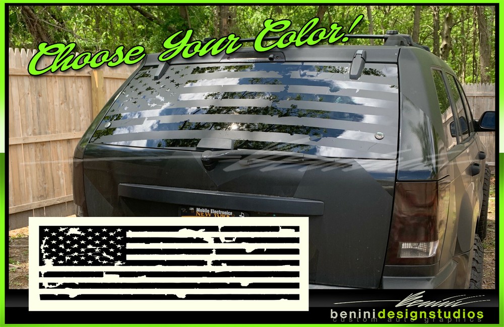 AMERICAN FLAG SUV Back Window Decal UNIVERSAL Fit Escalade Suburban Tahoe Blazer