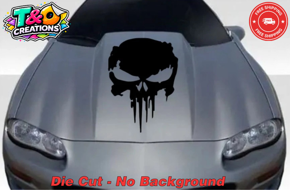 Distressed Punisher Skull Vinyl Decal Sticker 12″ to 30″ Large Car Truck – SK7