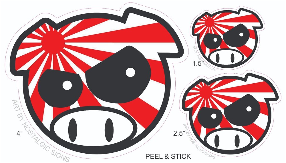 JDM sticker bomb Angry Pig Rally Decal Vinyl Drift Laptop Bottle Rising Sun 3PK
