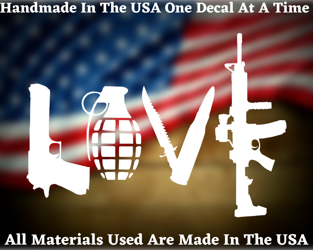 LOVE Spelled With Guns 2nd Amendment Decal Sticker USA Seller