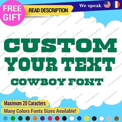 Sticker Vinyl Regular Custom Text Name Cowboy Fonts Lettering Die Cut Decals 651