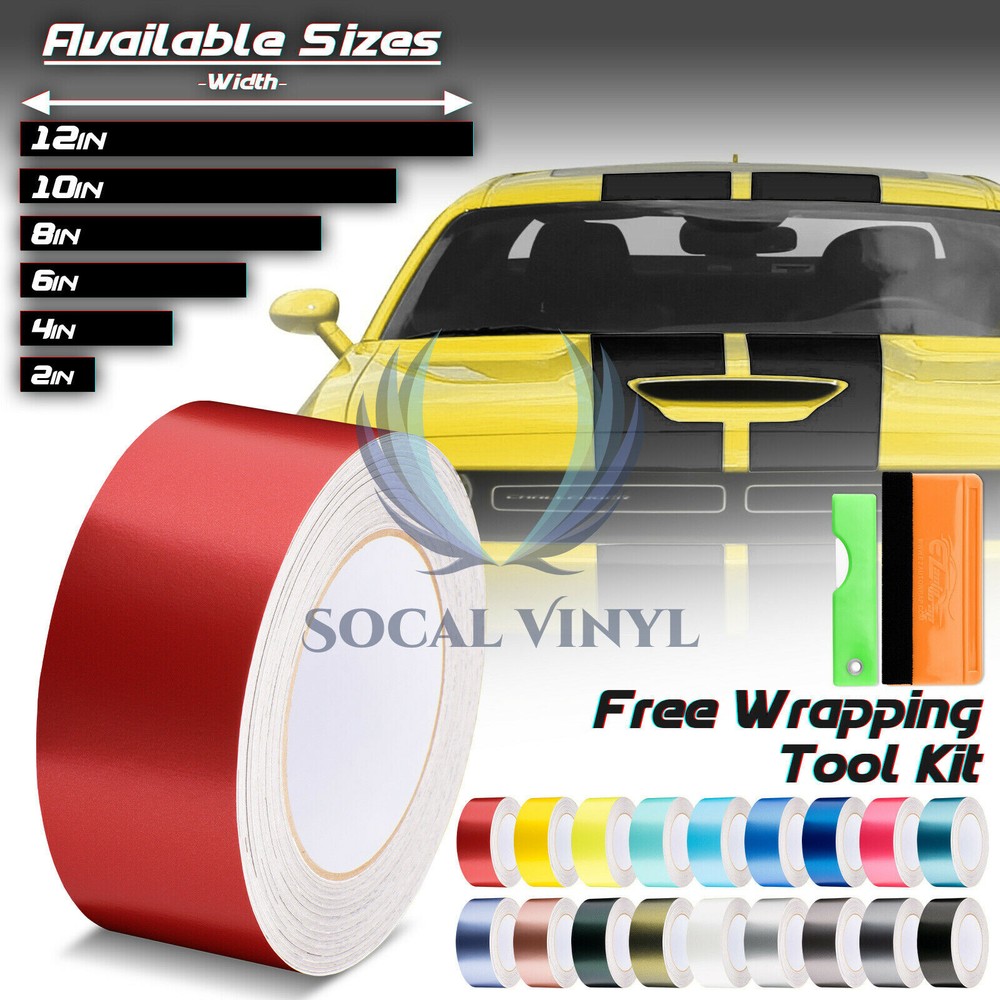 Matte Metallic Satin Pearl Racing Stripes Vinyl Wrap Rally Sticker 25/50 Feet