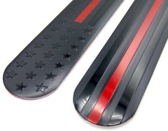 MIRROR SET Aluminum Thin Red Line Flag Sticker Emblem Decals For Trucks 6″ x 1