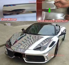 Air Release Entire Car Mirror Chrome Vinyl Wrap Sticker Stretchable Silver ABUS
