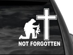 FGD Not Forgotten Kneeling Soldier & Cross White Window Decal 8″ H x 7″ W