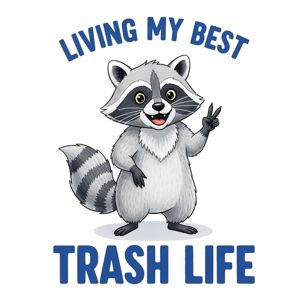 Sarcastic Funny Quotes Sticker (3 Inch) Happy Raccoon Living My Best Trash Life