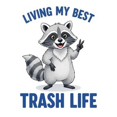 Sarcastic Funny Quotes Sticker (3 Inch) Happy Raccoon Living My Best Trash Life