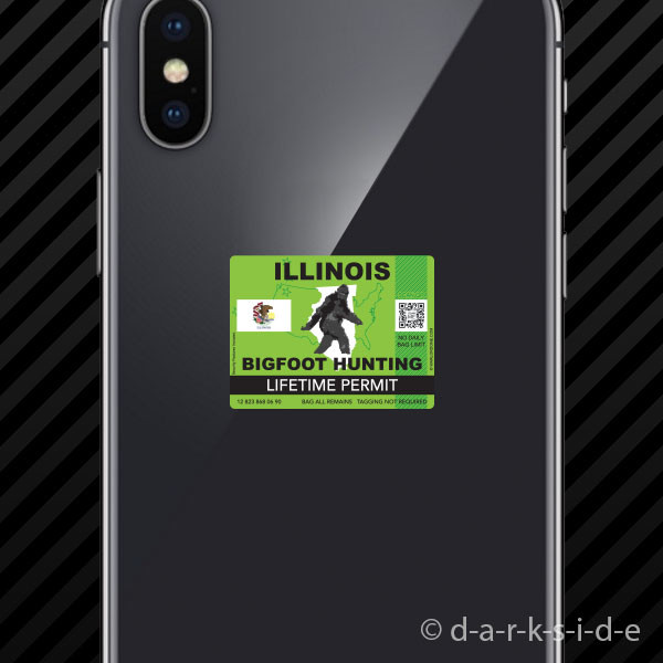 (2x) Illinois Bigfoot Hunting Permit Cell Phone Sticker Sasquatch Lifetime