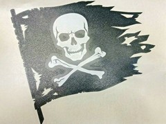 Double Pirate Flag Jolly Roger – Die Cut Decal White-On-Black Sticker 4″-20″