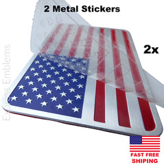 2x Metal American Flag Sticker Decal w/ 3M adhesive backing for Auto, Truck, Car