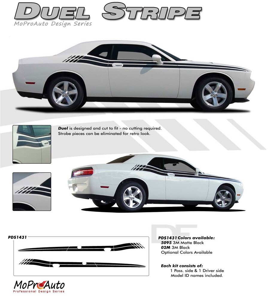 Dual Side Body Strobe Stripes Graphics Decal RT 2008-2023 for Dodge Challenger