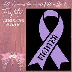 Fighter All Cancers Awareness Ribbons Lavender Vinyl Decal Stickers 18 Sizes