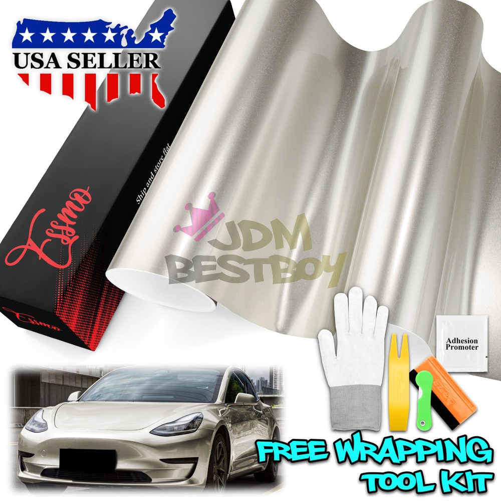 ESSMO PET Super Gloss Metallic Platinum Silver Car Vinyl Wrap Decal Like Paint