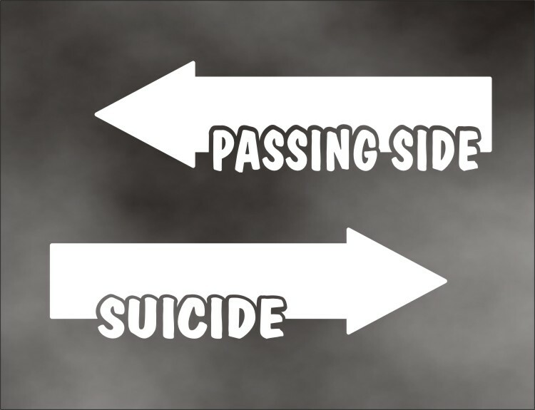 PASSING SIDE SUICIDE truck decal for semi class 8 tractor trailer LARGE WHITE