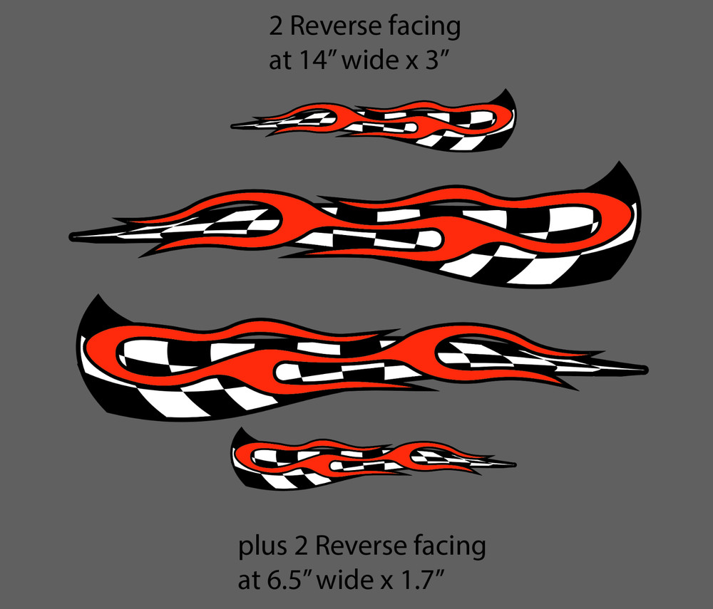 Checkered Flag & Flame Racing Vinyl Graphics Decal Sticker set Medium 14″ & 6″