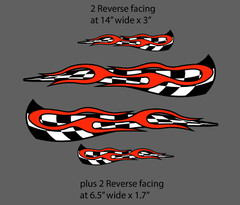 Checkered Flag & Flame Racing Vinyl Graphics Decal Sticker set Medium 14″ & 6″