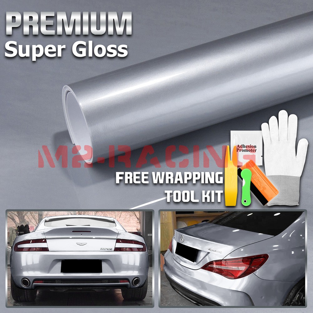 High Gloss Silver Glossy Car Vinyl Wrap Sticker Decal Sheet Film DIY Air Release