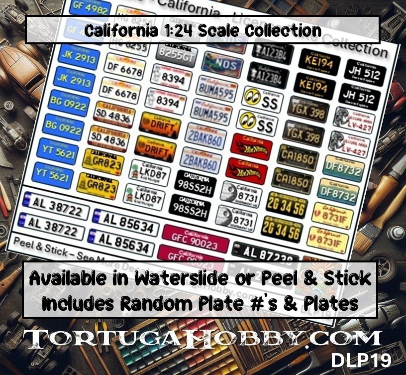 California – 1:18, 1:24, 1:64 & 1:10 Scale License Plates for diecast or models
