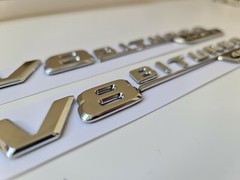 Pair of V8 Biturbo 4matic side wing badge emblem silver chrome for Mercedes amg