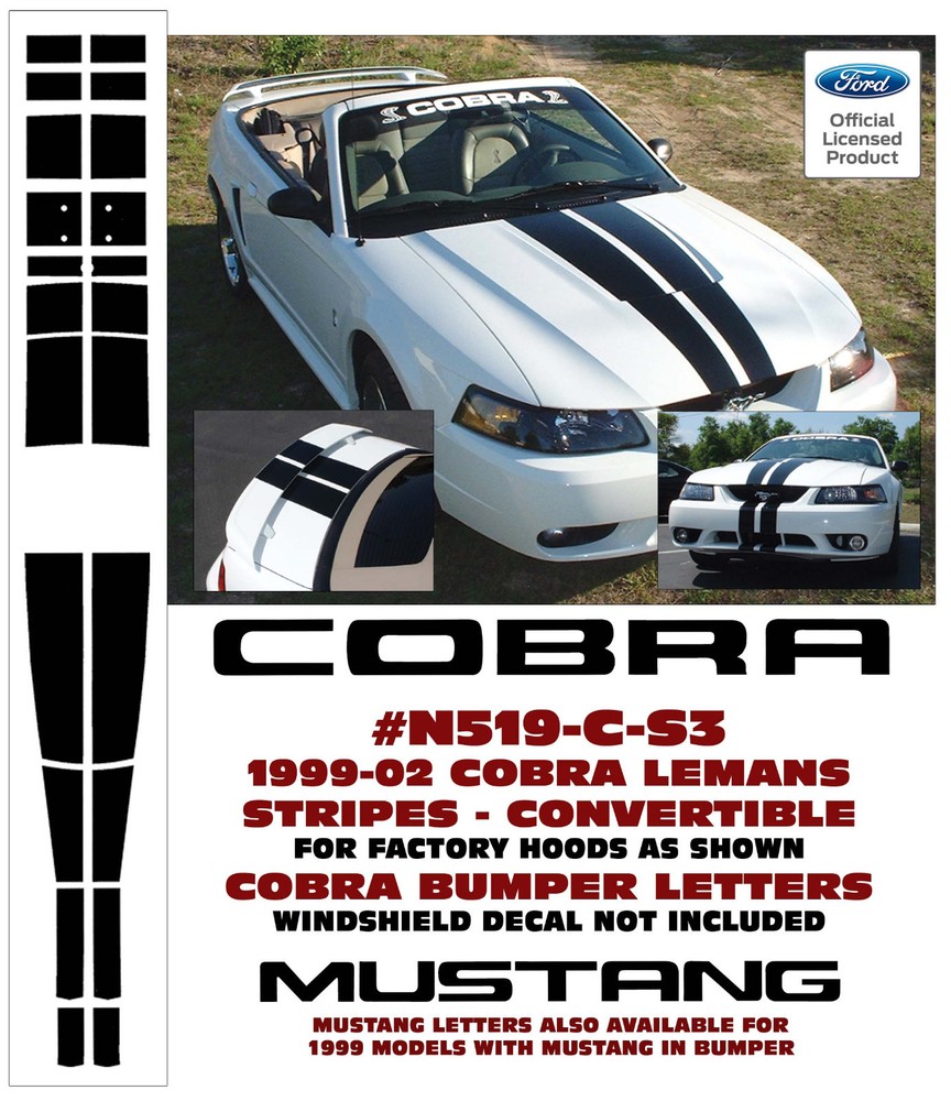 N519-C-S3-KIT 1999-02 FORD MUSTANG COBRA – COMPLETE LEMANS STRIPE – CONVERTIBLE